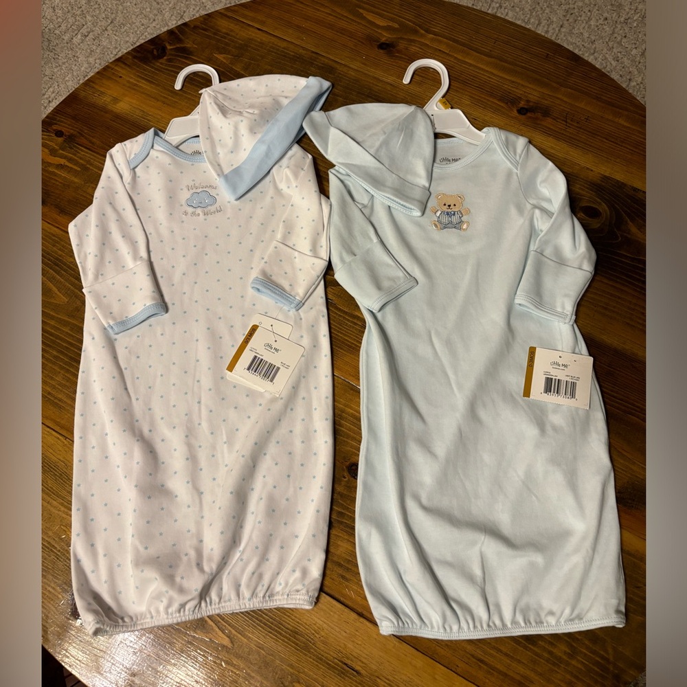 2 “Little Me” Sleep Gowns with hats NWT 0-3 months
